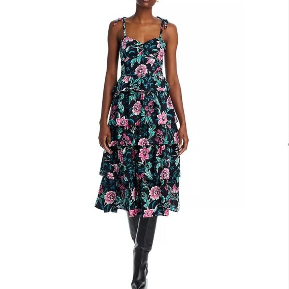 NWT Banjanan Ramona Tiered Ruffle Skirt Floral Dress Ibis Medium - Picture 1 of 13